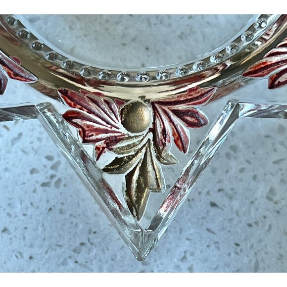 Antique Victorian Star Shaped Glass Paperweight Red & Gold Floral Accents READ - Picture 10 of 10